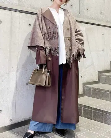 MURUA 프린지 케이프 코트 브라운 FREE