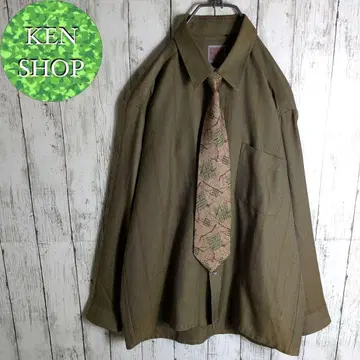 넥타이 셔츠 다크 올리브 스트라이프 디자인 패턴 빈티지 구제 의류