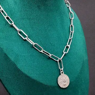 빈티지 코인 체인 목걸이 실버 숏 레트로