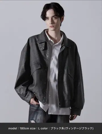 [ CLEL ] 빈티지 디자인 인조 가죽 블루종 L 사이즈