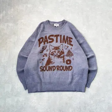 [ PBLIM ] 고양이 패턴 캣 니트 하이 게이지 니트