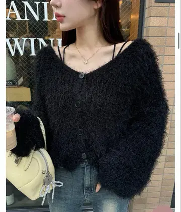 QUNG 쿤 샤기 버튼 가디건