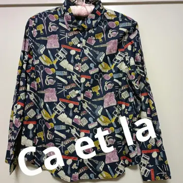 Ca et la 디자인 긴팔 셔츠 네이비