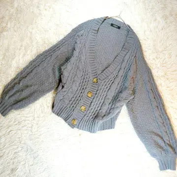 Doublefocus (M) 가디건 케이블 니트 벌룬 소매 그레이