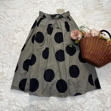미사용 에이카 eka:: 개더 스커트 도트 프린트 코튼 F