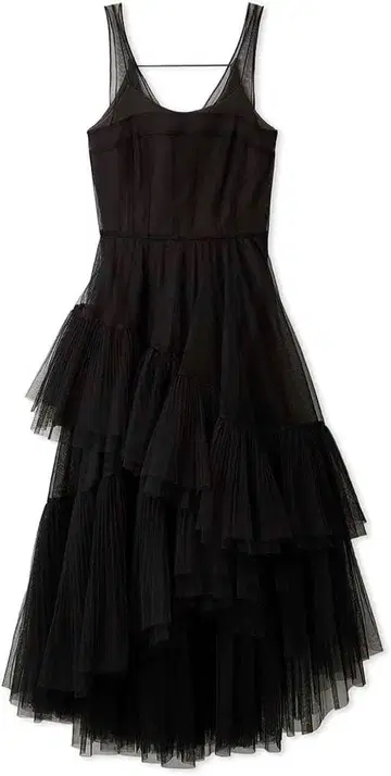 스나이델 블랙 튤 플레어 스커트 티어드