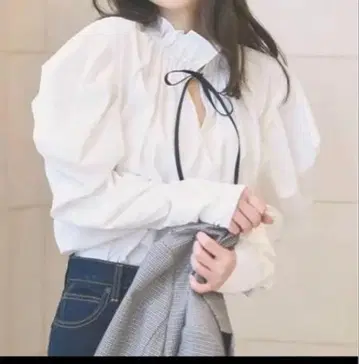 스나이델 프릴 스탠다드 칼라 블라우스