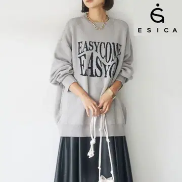 esica 자카드 로고 니트 풀오버 그레이