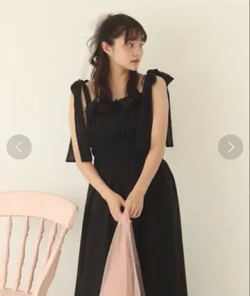 muguet 리본 셔링 원피스 블랙