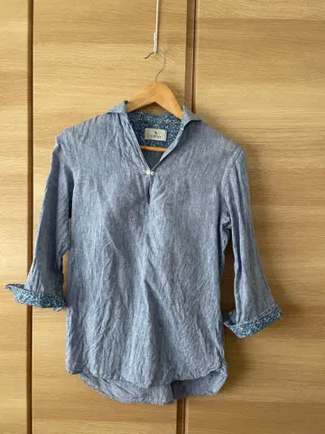 EDIFICE 린넨 블루 셔츠 7부 소매