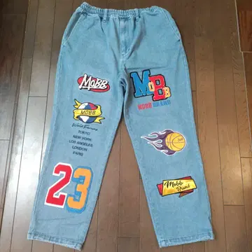 몹 자수 로고 데님 팬츠