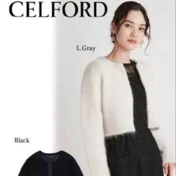 [ 새상품급 ] CELFORD 숏 퍼 가디건 라이트 그레이 38 사이즈