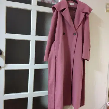 핑크 더블 버튼 롱 코트