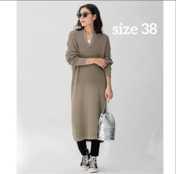 23구 세탁 가능한 슬릿 넥 와플 원피스 롱 원피스 L