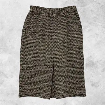 쇼와 레트로 종아리 기장 스커트 L 브라운 계열 트위드풍 울 소재