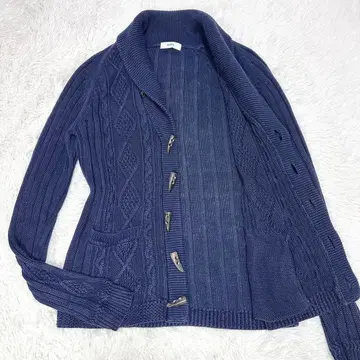 [ 린넨 100% ] 쉽스 가디건 케이블 짜임 토글 네이비 L
