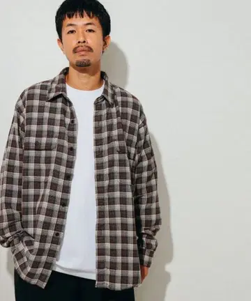 BEAMS 헤링본 체크 워크 셔츠