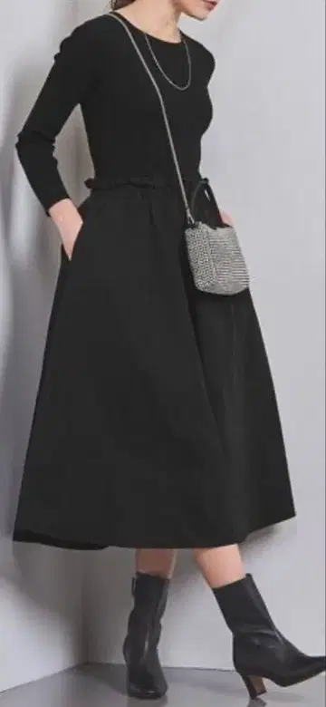 UNITED ARROWS 핏&플레어 콤비 원피스 38