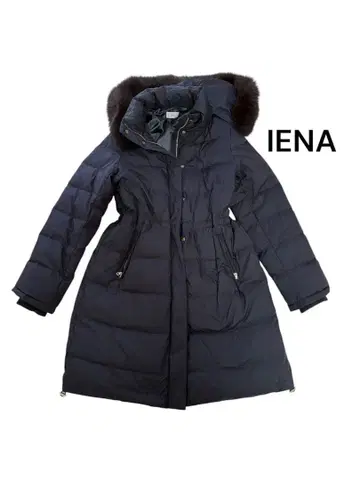 IENA 네이비 후드 부착 롱 코트