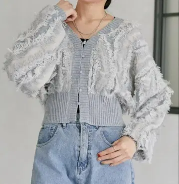 Thevon [ 앞뒤 2WAY ] 프린지 숏 가디건 그레이