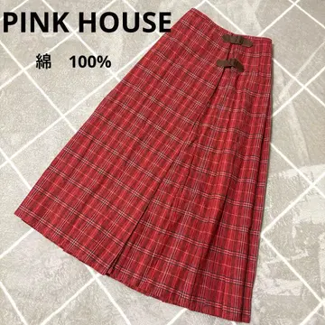 [ 새상품급 ] 핑크하우스 빨간색 체크 플리츠 롱 스커트