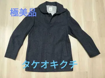 컨디션 최상 TAKEO KIKUCHI 네이비 체크 스텐카라 코트