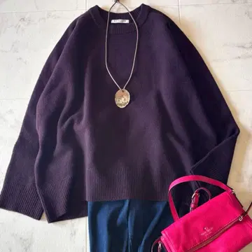 새상품급 뷰티&유스 울 캐시미어 혼방 크루넥 니트 보르도 M