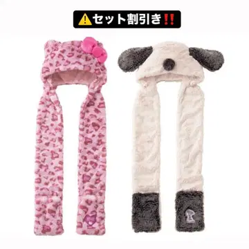 USJ 한정판 헬로키티 레오파드 무늬 머플러 햇 스누피 머플러 햇