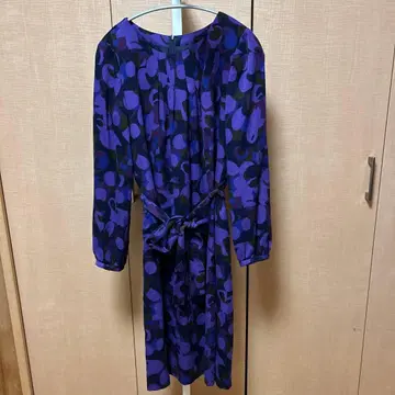 여성용 원피스 무릎 기장 보라색 브라운 블랙 무늬 레리안