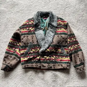 [ VINTAGE ] 네이티브 올 패턴 울 퍼 자켓 L