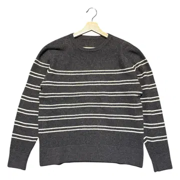 [ 새상품급 ] 스웨터 U넥 다크 그레이 스트라이프 화이트 울 M L