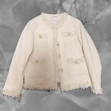 luvital 프린지 장식 화이트 트위드 자켓 (tweed)