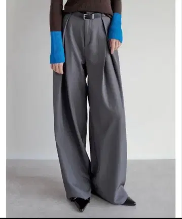 스트레치 믹스 트윌 크로스 턱 와이드 팬츠 리디 L 사이즈