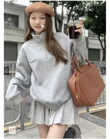 하프 지퍼 상의 x 플리츠 미니 스커트 맨투맨 셋업[pm391]