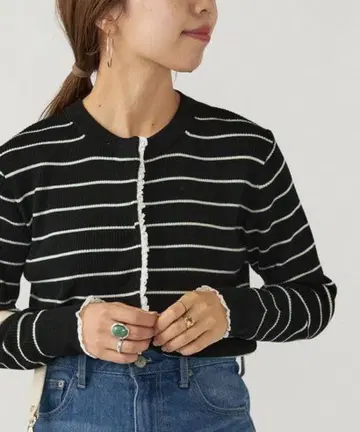 SHIPS any 프티 레이스 크루넥 니트 가디건