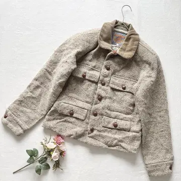 트위드풍 베이지 울 혼방 자켓 아우터 싸개 버튼