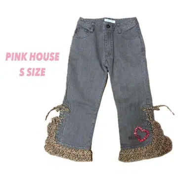 PINK HOUSE 데님 청바지 7부 프릴 체크