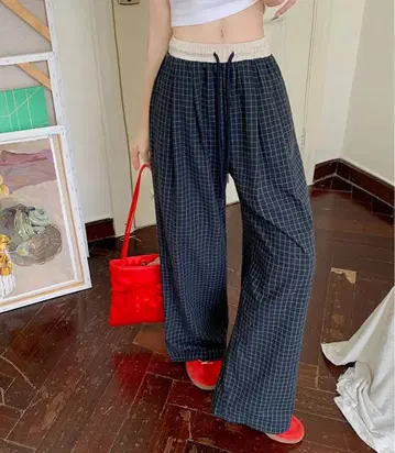 [ MEMECLE / 메메크루 ] 체크 와이드 이지 팬츠 M 사이즈