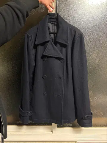 네이비 더블 브레스트 피 코트 L 사이즈