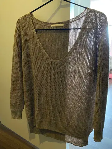 noble 베이지 린넨 코튼 니트 스웨터