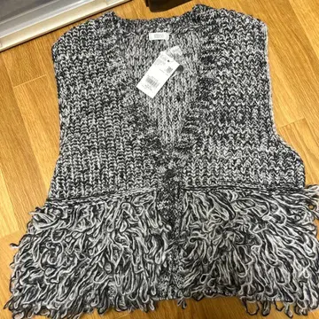 로리즈팜 프린지 니트 베스트 M 블랙 그레이