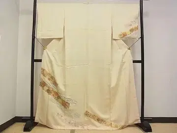 기모노 호몬기 자수 조개 보라색 이슬 풀꽃 문양 금채 일품