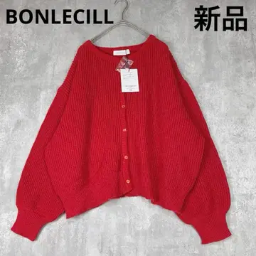 새상품 BONLECILL 체리 레드 퍼 니트 가디건 겨울