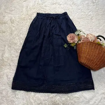 미사용 이치 ichi 린넨 스커트 개더 스커트 네이비
