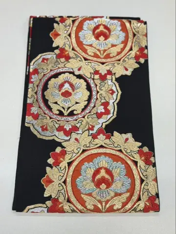 블랙 베이스 꽃무늬 후쿠로 오비 럭셔리