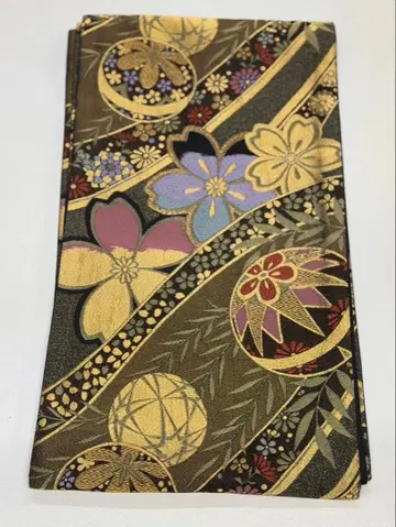 다색 꽃무늬 후쿠로 오비  럭셔리 순수 실크