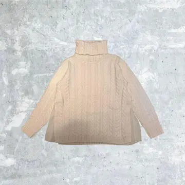 VINTAGE 케이블 니트 그런지 L 화이트 터틀넥 긴팔