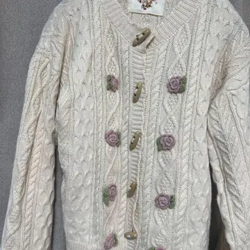 핑크하우스 꽃 모티브 가디건 아이보리 화이트x핑크