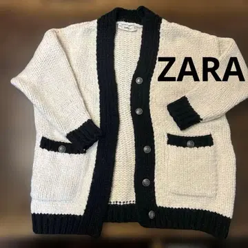 ZARA 넉넉한 오버 사이즈 화이트 블랙 바이컬러 롱 사이즈 가디건