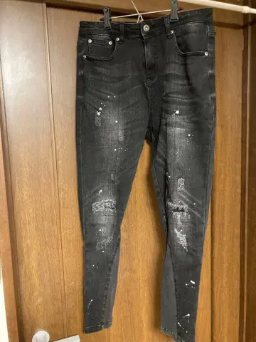 CAMBIO 밑단 리브 페인트 데미지 가공 스트레치 스키니